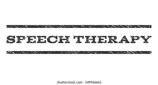 Speech Therapy watermark stamp. Text caption between horizontal parallel lines with grunge design style. Rubber seal gray stamp with dust texture. Vector ink imprint on a white background.