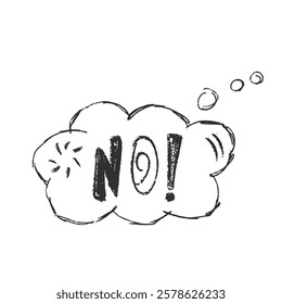 Speech thinking bubble with No sign. Curse crayon doodle text. Negative reply on chat dialog cloud. Vector denial hand drawn illustration