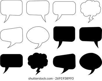 Speech and Thought Bubble Collection - Outline and Solid Shapes for Chat and Communication