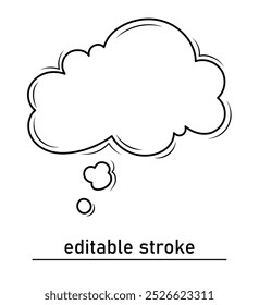 A speech or thought bubble, an empty cloud of communication. Stroke of a thought bubble. Modern social media template and label. Creative thought balloon