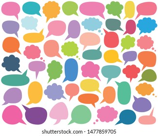 Speech and thought bubbles, colorful clip art set, isolated elements