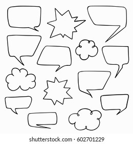Speech or thought bubbles of different shapes and sizes.Hand drawn cartoon doodle vector illustration.