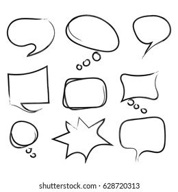 Speech or thought bubbles of different shapes and sizes.Hand drawn cartoon doodle vector illustration.