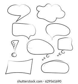 Speech or thought bubbles of different shapes and sizes.Hand drawn cartoon doodle vector illustration.