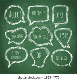 Speech and thought bubbles on blackboard. Vector illustration.