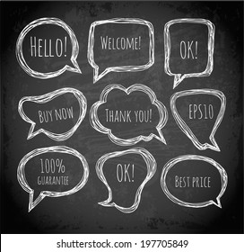 Speech and thought bubbles on blackboard. Vector illustration.