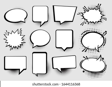 Speech or thought bubbles. Retro empty comic speech bubbles set 12 in 1. Vector icon