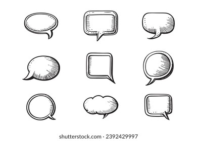 Speech or thought bubbles. Retro empty comic speech bubbles set 9 in 1. vector doodle hand drawn speech bubble drawings collection. Bubble speech vector.