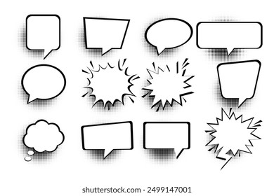 Speech or thought bubbles. Retro empty comic speech bubbles set. Vector icon