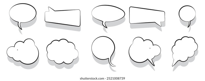 Speech and thought bubbles with shadow icon set vector. Editable stroke