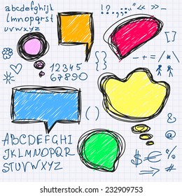 Speech and thought bubbles, Vector set with alphabet