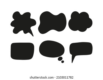 Speech, thought, speaking hand drawn text bubbles set. Talk clouds sketching. Doodle balloon shape. Drawn with a brush-pen in sketch style. Blank empty black speech bubble. Clouds. Stickers for tasks