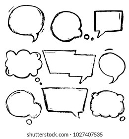 Speech, thougth, speaking hand drawn bubbles set. Talk clouds sketching. Balloon shape. Drawn with a brush-pen in sketch style.