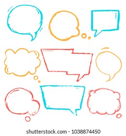 Speech, thougth, speaking hand drawn bubbles set. Talk clouds sketching. Balloon shape. Drawn with a brush-pen in sketch style.
