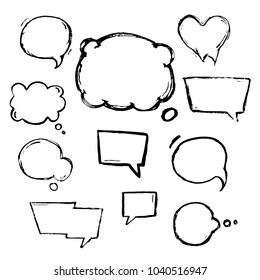 Speech, thougth, speaking hand drawn bubbles set. Talk clouds sketching. Balloon shape. Drawn with a brush-pen in sketch style.