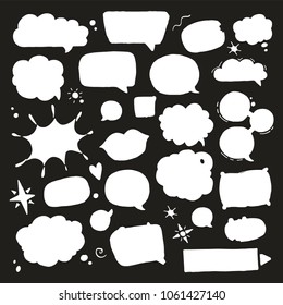 Speech, thougth, speaking hand drawn bubbles set. Talk clouds sketching. Balloon shape. Drawn with a brush-pen in sketch style.