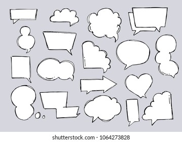 Speech, thougth, speaking hand drawn bubbles set. Talk clouds sketching. Balloon shape. Drawn with a brush-pen in sketch style.