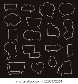 Speech, thougth, speaking hand drawn bubbles set. Talk clouds sketching. Balloon shape. Drawn with a brush-pen in sketch style.