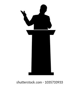 Speech of the tribune, a man speaks for a speaker, a silhouette