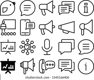 speech vector icon set such as: dial, sing, messenger, clean, meeting, bird, customer, clipart, public, smartphone, email, mike, mail, audience, camera, megafone, feed, musical, thin, flying, display