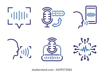 Speech and voice recognition Icon Set. Advanced voice technology. Thin line illustrations. Voice recognition, text-to-speech, and AI Artificial Intelligence. Graphic elements for digital communication