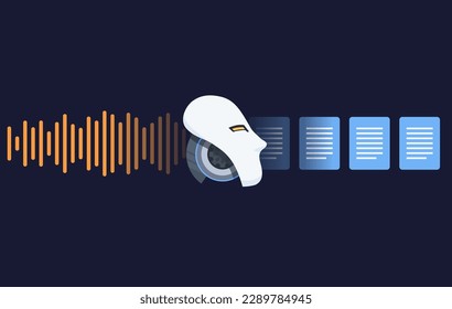 Transcripción de reconocimiento de voz a documento de texto Tecnología de inteligencia artificial Robot Vector de texto Ilustración