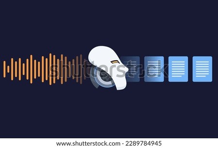 Speech Voice Recognition Transcription to Text Document Artificial Intelligence Technology Robot Vector Concept Illustration
