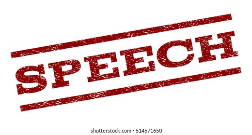 Speech watermark stamp. Text caption between parallel lines with grunge design style. Rubber seal stamp with dust texture. Vector dark red color ink imprint on a white background.