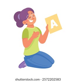 Speech with Woman Teacher Explaining Alphabet Vector Illustration