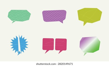 #SpeechBubble #PaperCutDesign #VectorArt #GraphicDesign #ComicBubbles #TextFrame A versatile set of colorful paper-cut style speech bubbles and message frames. Features vibrant textures, geometric cuts, double chat boxes, starburst shapes, and unique color gradients (green, purple, yellow, pink, and blue). Perfect for comic design, social media posts, promotional banners, sales badges, quotes, web graphics, and creative presentations.
#ChatBox #DesignElements #CreativeVector #DialogBox #Illustration Set #WebDesign #BannerDesign #SocialMediaGraphics #PaperCraft