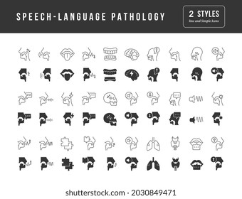 Patología del lenguaje de voz. Colección de iconos monocromos perfectamente simples para el diseño web, aplicación y los proyectos más modernos. Envase universal de signos clásicos para la categoría Medicina.