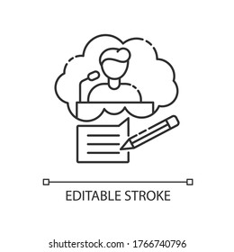 Speechwriting pixel perfect linear icon. Message for press conference. Interview and journalism. Thin line customizable illustration. Contour symbol. Vector isolated outline drawing. Editable stroke
