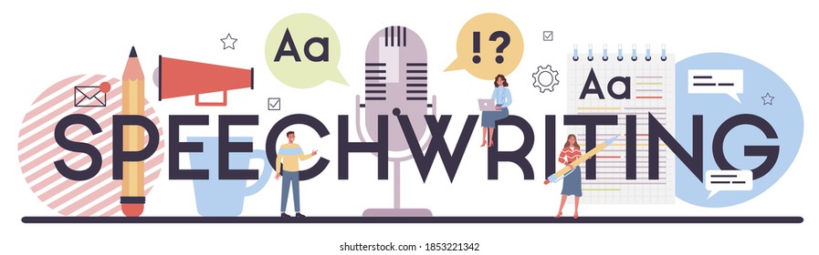 Speechwriting typographic header. Professional speechwriter or journalist. Idea of creative people and profession. Copywriter creating text for media. Isolated vector illustration in flat style