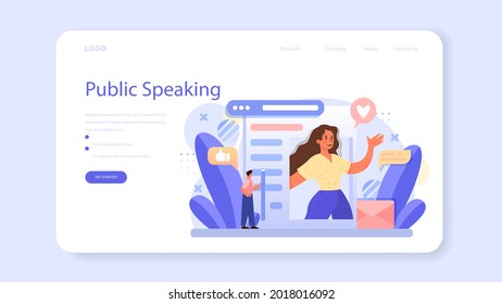 Speechwriting web banner or landing page. Professional speaker or journalist write a content for a public announcement. Copywriter creating text for media. Flat vector illustration
