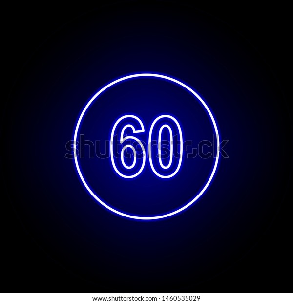 speed 60 icon in blue neon style.. Elements of time
illustration icon. Signs, symbols can be used for web, logo, mobile
app, UI, UX