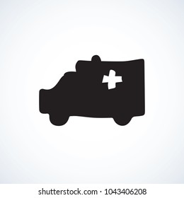 Speed 911 alert traffic delivery on white backdrop. Web logo concept. Dark ink hand drawn healthcare picture logo emblem pictogram sketchy in art retro engraving contour graphic style