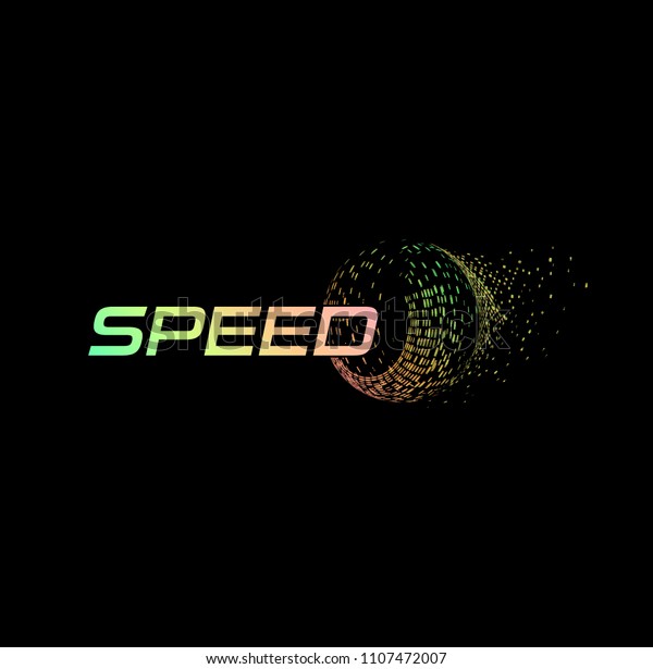Speed abstract logo. Automotive digital\
technology of auto wheel. Car tire abstract isolated logotype on\
black background.