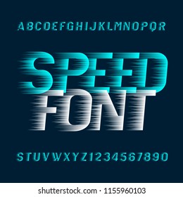 Speed Alphabet Font. Fast Wind Effect Oblique Type Letters And Numbers. Stock Vector Typeset.