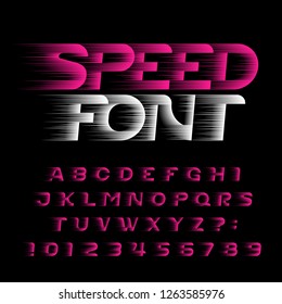 Fuente del alfabeto de velocidad. Viento rápido efecto futurista letras y números. Tipo vectorial de material para su diseño. Cambio sencillo de color.