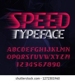 Speed alphabet font. Fast wind effect modern type letters and numbers on a polygonal background. Stock vector typescript for your design. Easy color change.