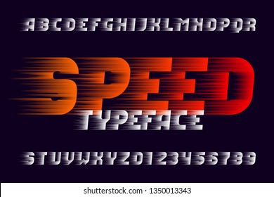 Speed Alphabet Font. Fast Wind Effect Letters And Numbers. Stock Vector Typeface For Your Design. Easy Color Change.