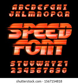 Speed alphabet font. Fast wind effect dynamic letters and numbers. Stock vector typescript for your typography design.