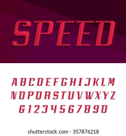 Speed alphabet font. Motion effect letters and numbers in modern style. Vector typography for headlines, posters etc.