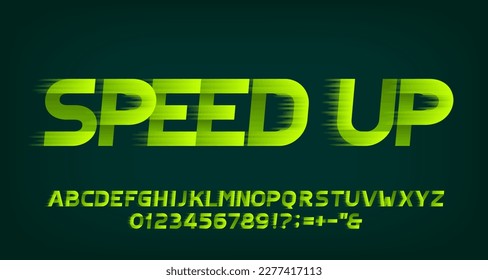 Speed Up alphabet font. Wind effect letters, numbers and symbols. Stock vector typeface for your design in sport style.