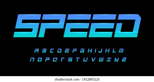 Speed alphabet. Geometric cropped font, dynamic type for modern sport and futuristic logo, headline, monogram, lettering and typography. Italic bold style letters, vector typographic design