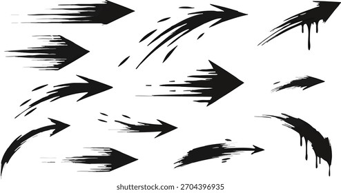 Speed arrows grunge style set showing fast motion action effect dynamic splash marks