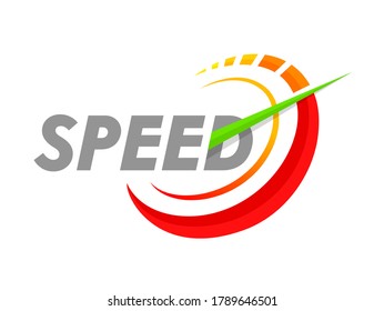 Speed Banner, Internet Connection, Car Power, Race Logo Design Element. Sport Rally Label, Motor Cross Isolated Icon with Speedometer, Arrow and Typography on White Background. Vector Illustration