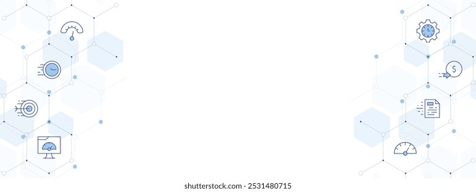 Speed Banner Vector Illustration with Two-sided Icon Style. Line Duotone icon. Containing fast, speed, arrow, file, speedometer, coin.