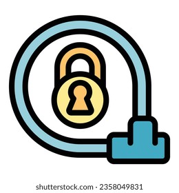 Speed bike lock icon outline vector. Secure transport. Protection rent color flat