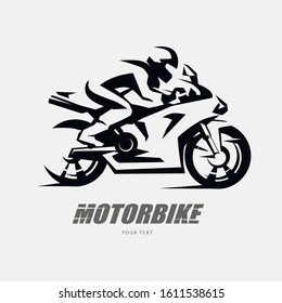 Speed bike racer on the sport motorcycle, stylized vector symbol